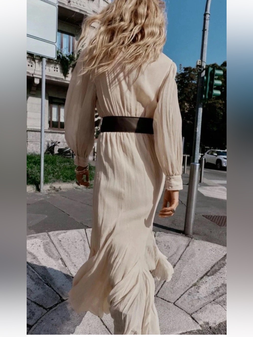 ZARA Cream Pleated Ruffled Boho Maxi Dress with Long Puff Sleeves - Picture 3 of 16